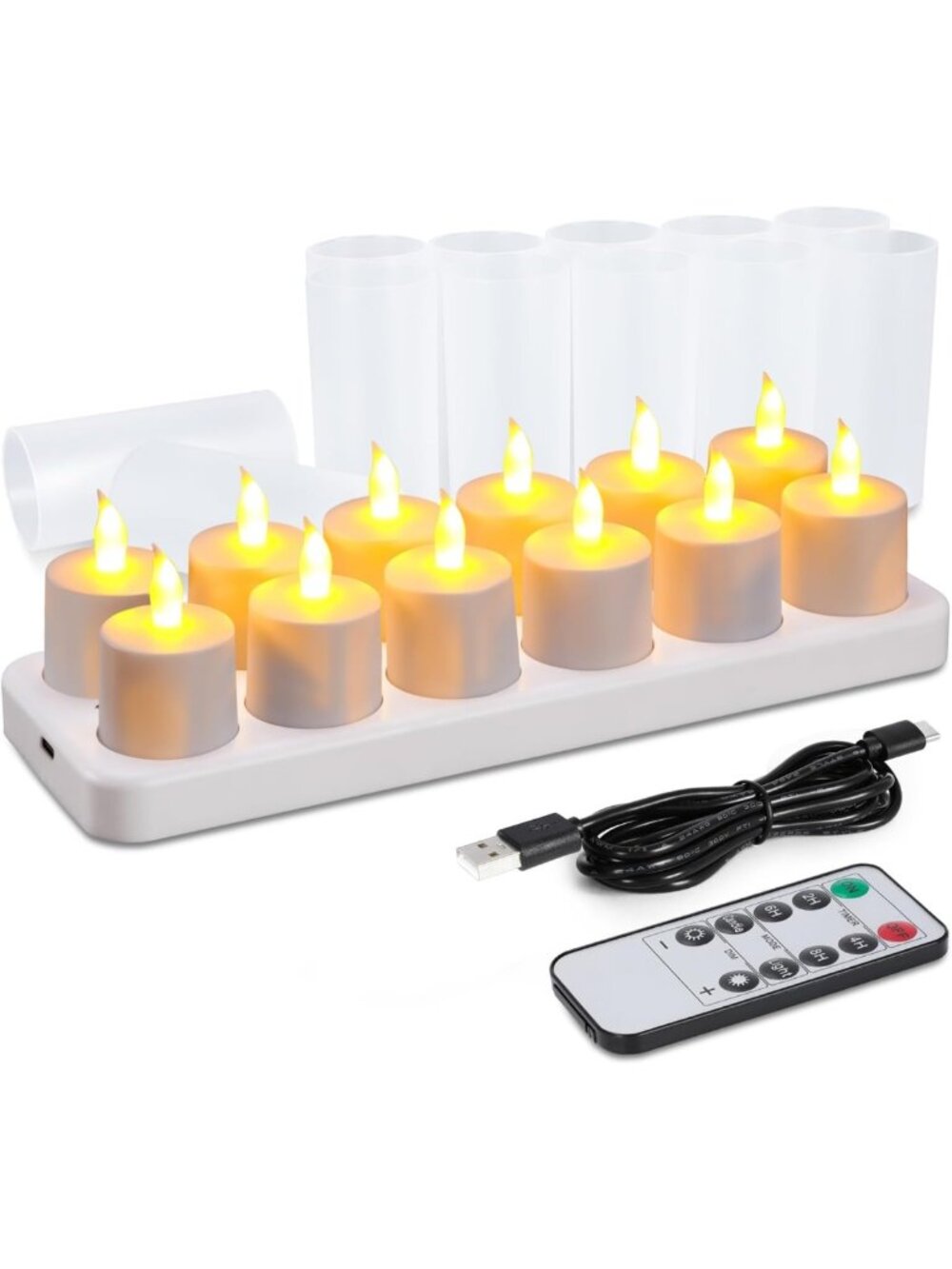12 Pcs USB Rechargeable Flameless Candles Set with Remote & Timer - Safe
